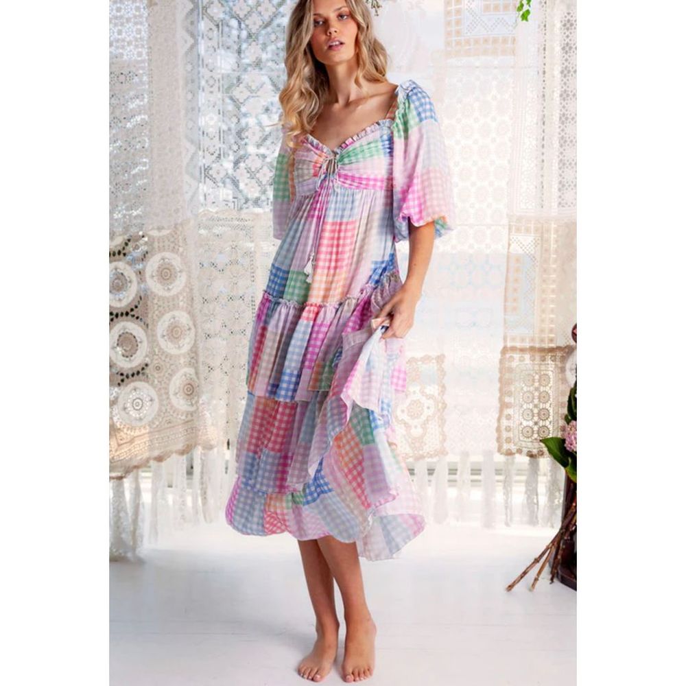 New Free People x FillyBoo AILEEN SMOCK DRESS - GINGHAM PUNCH -New sz Sm…